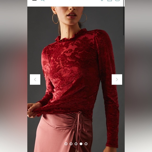 By Anthropologie Sheer Velvet Burnout Top size small - Picture 14 of 14
